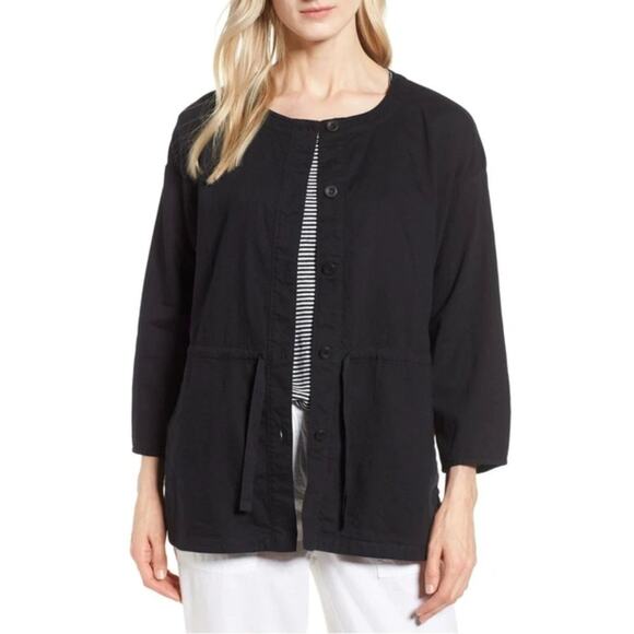 Eileen Fisher Organic Cotton Twill Shirttail Jacket Top in Black Size Medium - Picture 3 of 8
